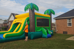 Tropical Bounce House With Dual Lane Slide